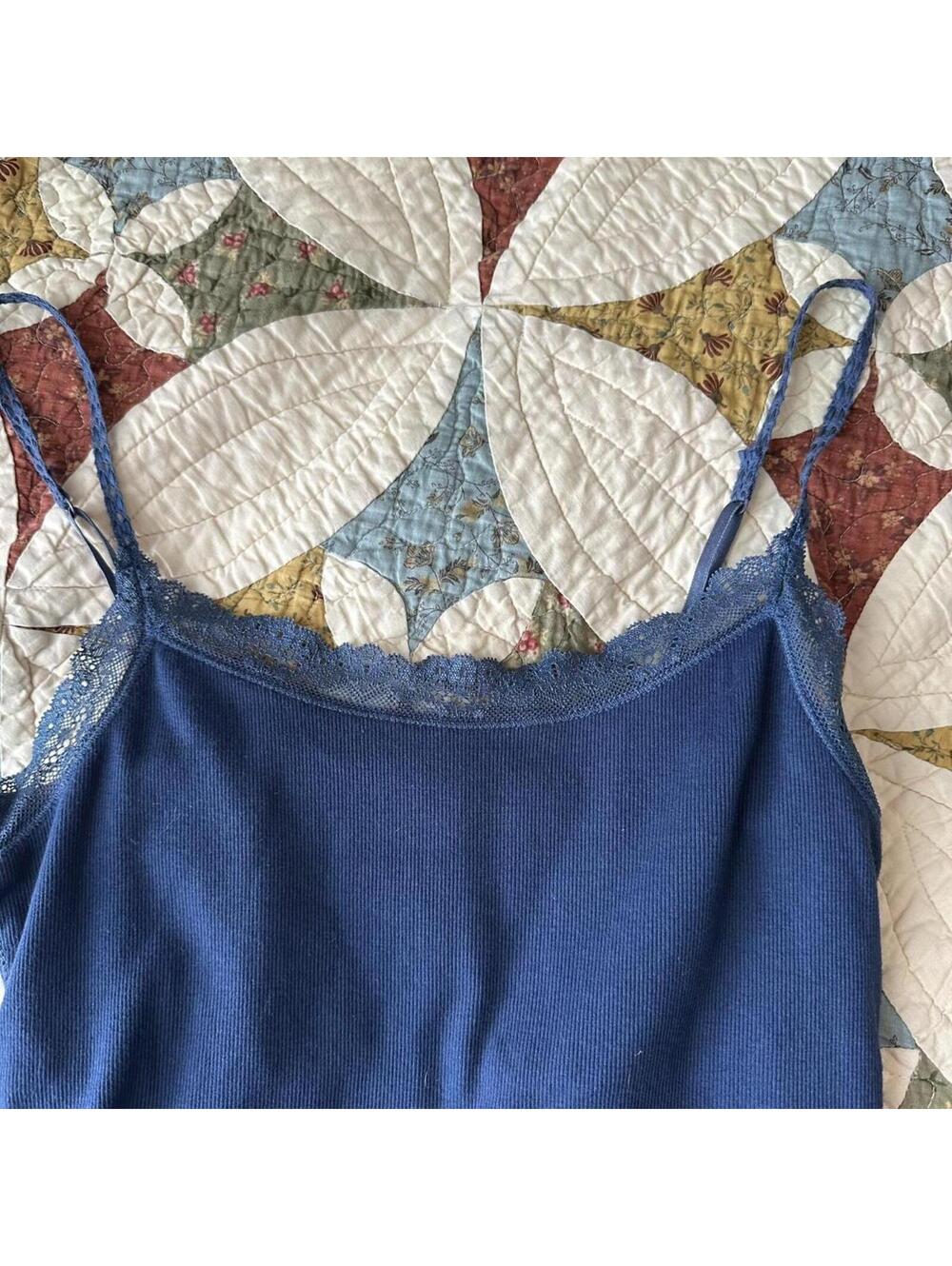 Vintage Y2K American Eagle navy blue lace trim cami tank top Size L summer - Picture 4 of 7
